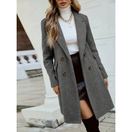 Women'S Chic Tweed Coat with Large Buttons - Long Winter Coat, Button-Up Front, Flap Pockets, and Belted Waist, Perfect for Fall and Winter, Winter Outerwear | Belted Waist Coat | Structured Design