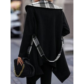 Women'S Elegant Mid-Length Winter Coat with High Neck and Plaid Patchwork Design - Warm, Lightweight, and Stylish for Office or Holiday Season, Warm Weather Jacket | Plaid Pattern Coat | Structured Coat