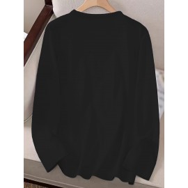 1pc Women'S Long Sleeve Crew Neck Casual Top with 