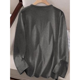 Women's Black Long Sleeve Crew Neck T-Shirt with White & Grey Titmouse Bird & Red Berry Graphic Print - Soft Casual Fall Winter Top, Machine Washable Everyday Comfortable Shirt for Nature-Inspired Outfits