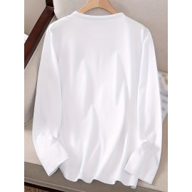 Women's Casual Long Sleeve Crew Neck T-Shirt - Fox & Autumn Leaves Graphic Print, Black with Orange Design, Medium Stretch, Machine Washable, All-Season Comfort Top, Naturethemed Apparel, Nontransparent Fabric