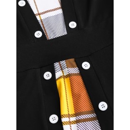 Patchwork Checkered Faux Two-Piece Vintage Dress