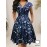 [Navy Blue Floral Dress] Polyester Blend Women's Navy Blue Floral Print V-Neck Midi Dress with Short Sleeves and Pockets | Casual Dress, Floral Print Dress, Perfect for Spring, Summer, and Fall