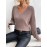 Women'S Elegant V-Neck Long Sleeve Sweater - Backless Design with Lace-like Back Panel, Soft Brown Round Neck Pullover for Spring/Fall, Casual & Formal Outfits