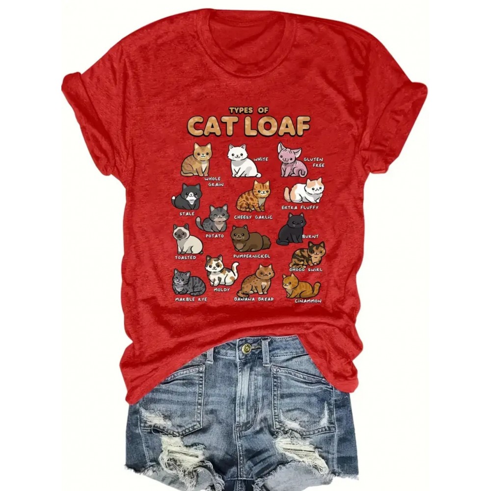 [Pink Cat Tshirt] Bright Pink Women's Cat Lover Graphic T-Shirt | Short Sleeve Crew Neck Casual Top with 