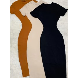 3pcs Long Dress Set with Short Sleeves, Elegant Skirt for Layering YT