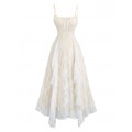 [Elegant Lace Dress] Sleeveless Elegant Off-Shoulder Lace Dress | Ruffle Detail, Bow Accent, Flowing Design, Perfect for Summer Events